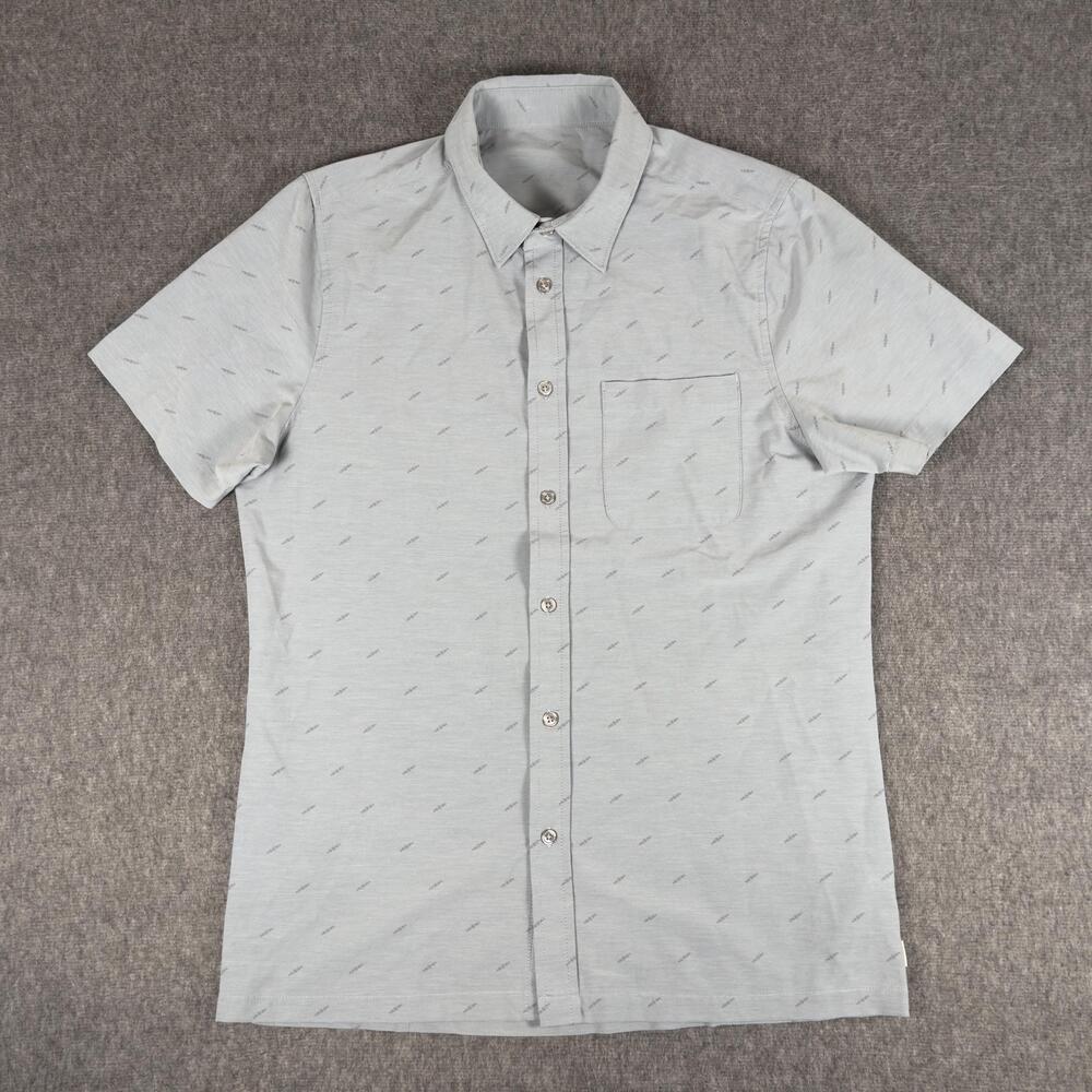 Vuori Bridge Shirt Mens Small Gray Geometric Short Sleeve Button Up Stretch